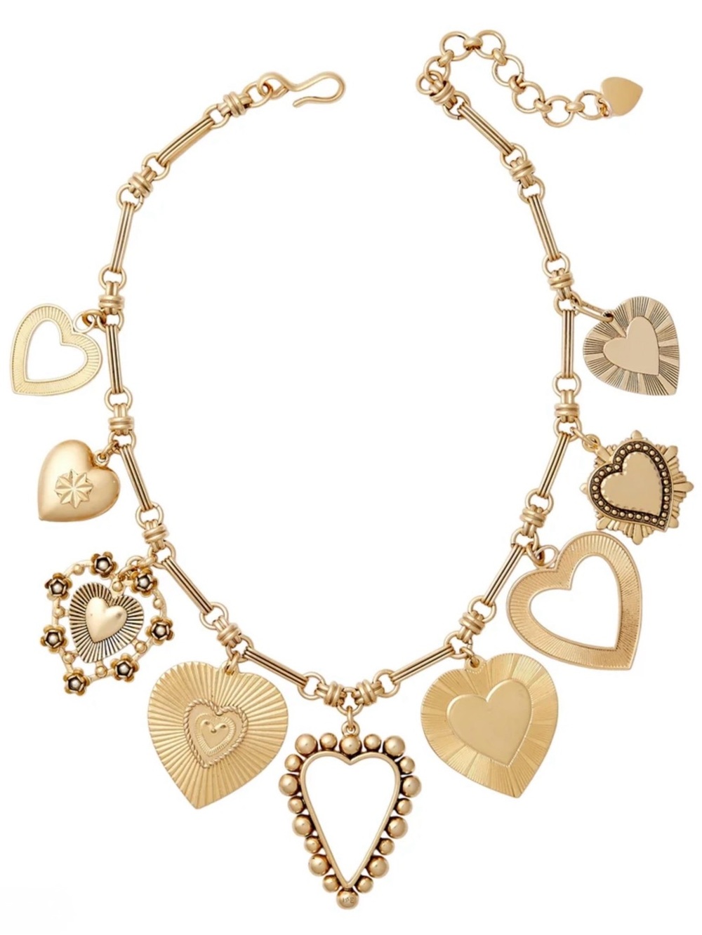 Amazon Gold Heart Charm Link Necklace - Layered Pendant Design